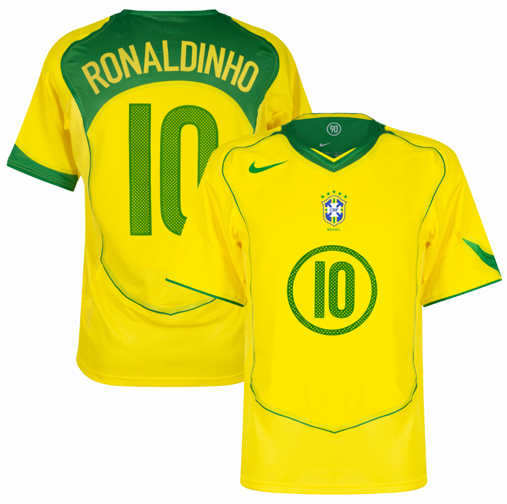 Brazil Home Ronaldinho 10 Jersey 2004-2005 (Reissue)